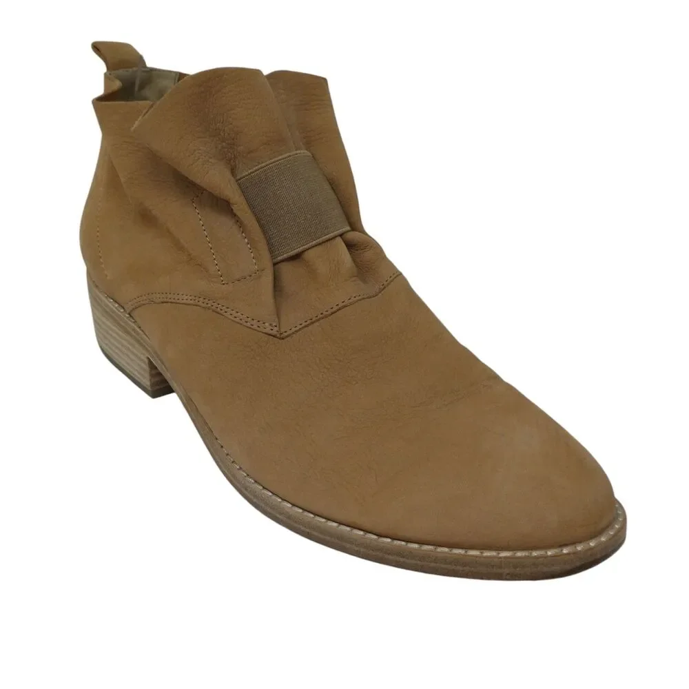 Eileen Fisher Brown Leather Pull‎ On Ankle Boots Booties